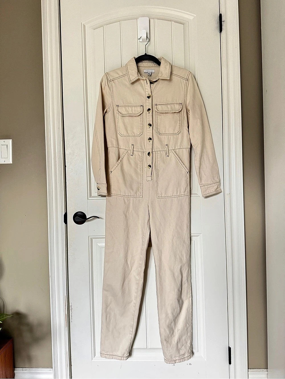 Topshop Utility Jumpsuit in Beige Size US 2 Like New